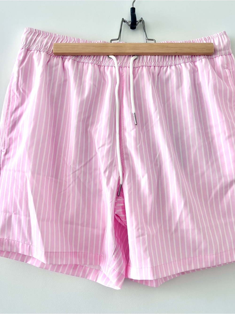 Mens Pink Striped  Drawstring  Swim Trunk Size M NWT